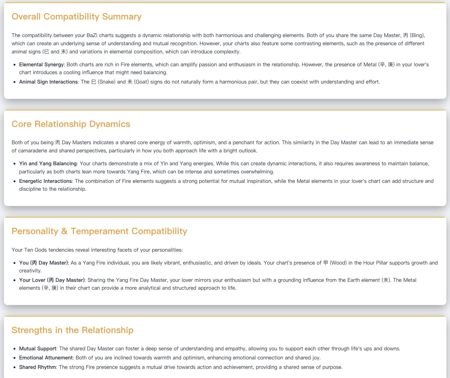 BaZi Love Compatibility Analysis